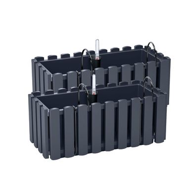 PAFEN 2 fioriere con supporti – 38 x 18 x 16,2 cm – Sistema di irrigazione – Fioriera da balcone, colore antracite Antracite 2