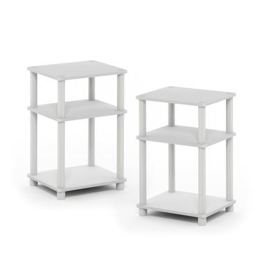 Furinno Just 3-Tier Turn-N-Tube End Table / Side Table / Night Stand / Bedside Table with Plastic Poles, 2-Pack, White/White White/White 2-Pack, Plastic Poles