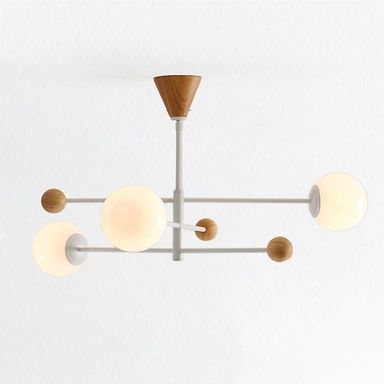 Modern Semi Flush Mount with Opal Globe Glass Lampshade, 28 Inch Diam Wood Ball Decoration Ceiling Light Fixture, Elegant Hanging Light for Dinning Room, Bedroom, Living Room - Amazon.com