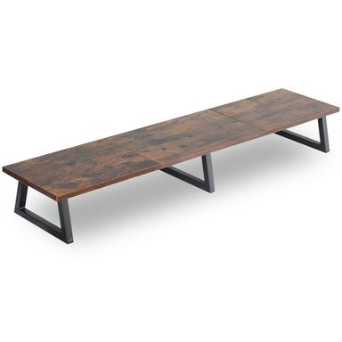 TEAMIX 42 inch Large Dual Monitor Riser,Rustic Brown Extra Long TV Stand Riser Monitor Stand for 2 Monitors Wood &amp; Steel Desktop Riser with Storage for Dual Screen Office Desk Organization (Brown)