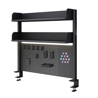 Clamp on Desk Shelf with Pegboard, Black Desktop Organizer Bookshelf Storage Shelves for Home Office Dorm Gaming Desk, Space Saving Tabletop Display Rack Organization, 31.5x37.5in 31.5(W)x37.5in(H) Black