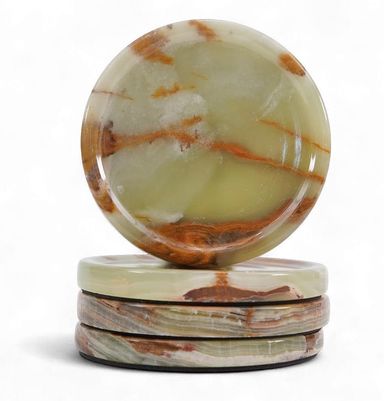 Marble Coasters Set of 4 for Drinks Green Onyx Handmade 4 Inches Stone Drink Coaster for Bar Accessories, Dining Table, Office Desk & Home Decor