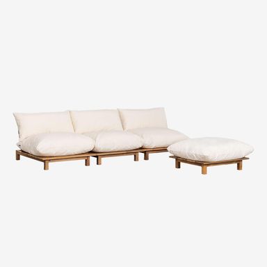 SKLUM Brina 3 Piece Adjustable Modular Garden Sofa with Pouf Cream Beige