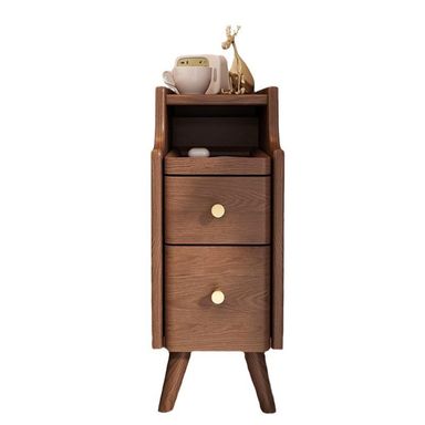 Nightstand Small Narrow Cabinet, Bedroom Storage Cabinet, All Solid Wood Walnut Color Bedside Table Bedroom Bedside Desk