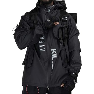 Aelfric Eden Streetwear Windbreaker Jackets Streetwear Multi Pockets Patchwork Hip Hop Cyberpunk Techwear Harajuku Coat Large Black