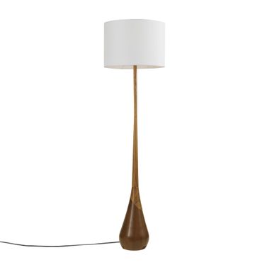 GLOBE Electric Novogratz x Harrington 65" Floor Lamp, 2-Tone Faux Wood Base, White Fabric Shade, Socket Rotary Switch 67225