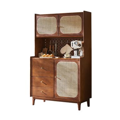 Aparador de madera de ratán, aparador de restaurante, gran capacidad, doble capa con cajones, gabinete de almacenamiento retro para el hogar, gabinete de buffet con almacenamiento