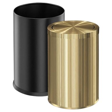 9 Liter/2.4 Gallon, Small Gold Trash can with Swing lid, Bathroom Trash can, Bedroom Garbage bin,Trash bin for Office, Living Room, Metal,Brass Stainless Steel DOUBLE