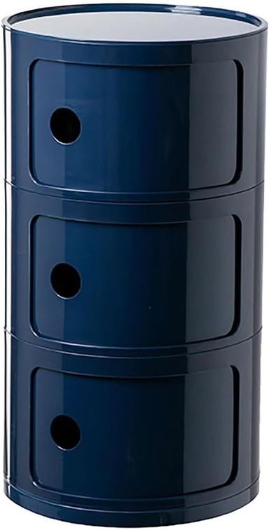 Small Round Nightstand with Slide Drawers, Plastic Bathroom Cabinet, Round Cabinet, Small Bedside Table with Storage, Unique End Table, Side Table for Living Room Bedroom(Navy,3 Tier) 3 tier Navy