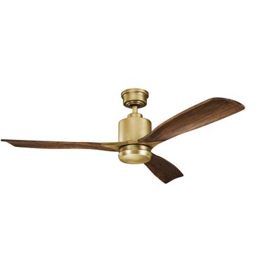 Kichler Ridley II 52" Ceiling Fan and Light Kit in Natural Brass, 3-Blade LED Ceiling Fan in Cherry Finish, 3000K, (52" W x 14.5" H), 300027NBR