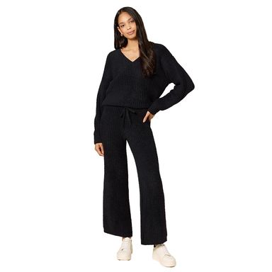 Softies Waffle Marshmallow V-Neck Lounge Set for Women – Ultra Soft 2-Piece Loungewear with Long Sleeve Top & Pants X-Small Black