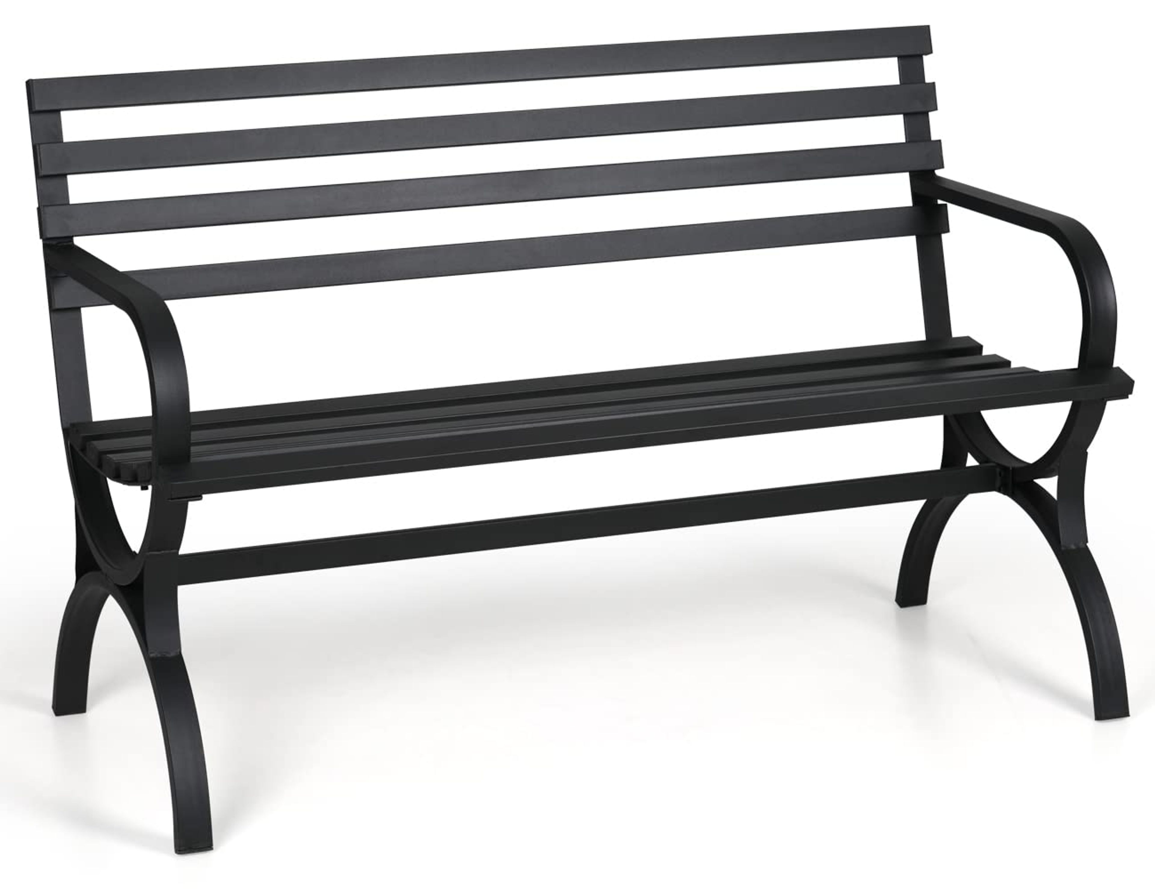 MFSTUDIO Black Metal Outdoor Bench with Backrest & Armrests - Patio Garden Seat