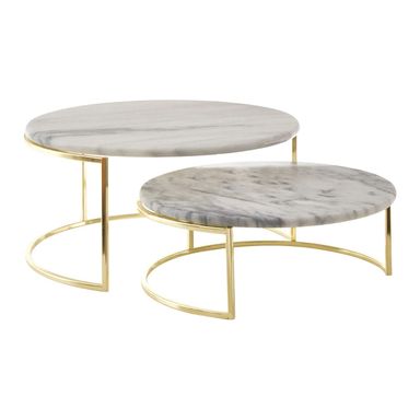 Cake Stands, White Marble, Brass Metal, Set of 2