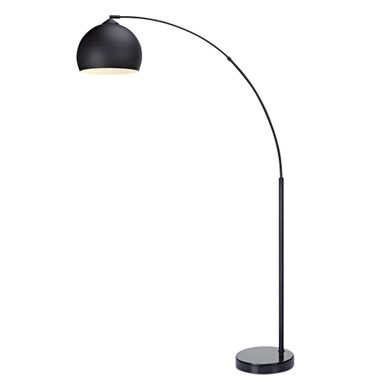 Teamson Home Arquer 66.93" Arc Floor Lamp for Living Rooms, Home Offices, Dining Rooms, Bedrooms with Faux Black Marble Base and Black Bell Shade Black Modern