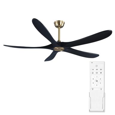 60 Inch Black and Gold Ceiling Fan No Light with Remote, 5 Solid Wood Blades, Reversible Noiseless DC Motor, Energy-Efficient Indoor/Outdoor Ceiling Fan for Living Room, Bedroom, Patio Gold+Black