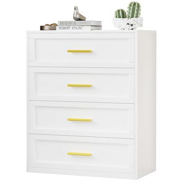 Metal Dresser for Bedroom White 4 Drawer, Closet Dresser Storage with 4 Closet Drawer & Golden Handle, Storage Organizer Cabinet for Bedroom, Closet, Hallway, Dorm, Entryway 15.8"D x 31.5"W x 38.8"H (4 Drawers) White
