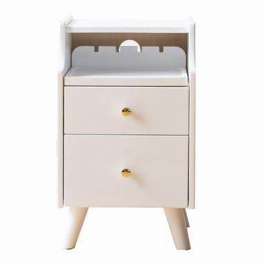 latifolia Solid Wood Nightstand, 2-Drawer Small Nightstand, Narrow Bedside Table with Shelf Storage(White, 11.81''W) White 11.81''W