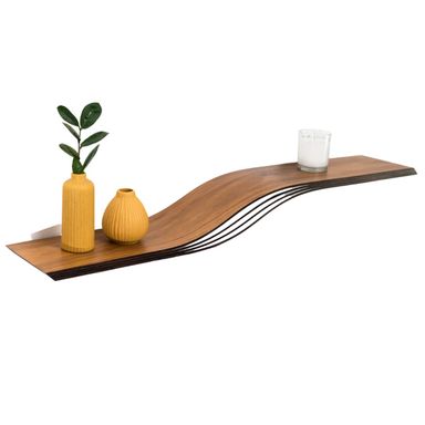 EWART WOODS Wooden Floating Wall Mount Shelf, 48 inch Wide, Unique Design Hanging Bookshelves Made of Natural Walnut Wood, Curved Design Shelves for Living Room, Office Walnut 47.2 inches