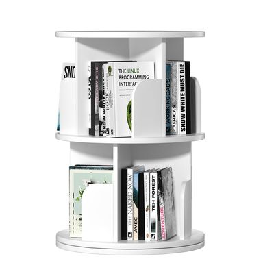 Nidouillet 2 Tier Round Rotating Bookshelf, Revolving Bookcase 360° Display Round Bookshelf Narrow Swivel Corner Book Shelf Standing Bookcase for Adult Bedroom, Living Room White