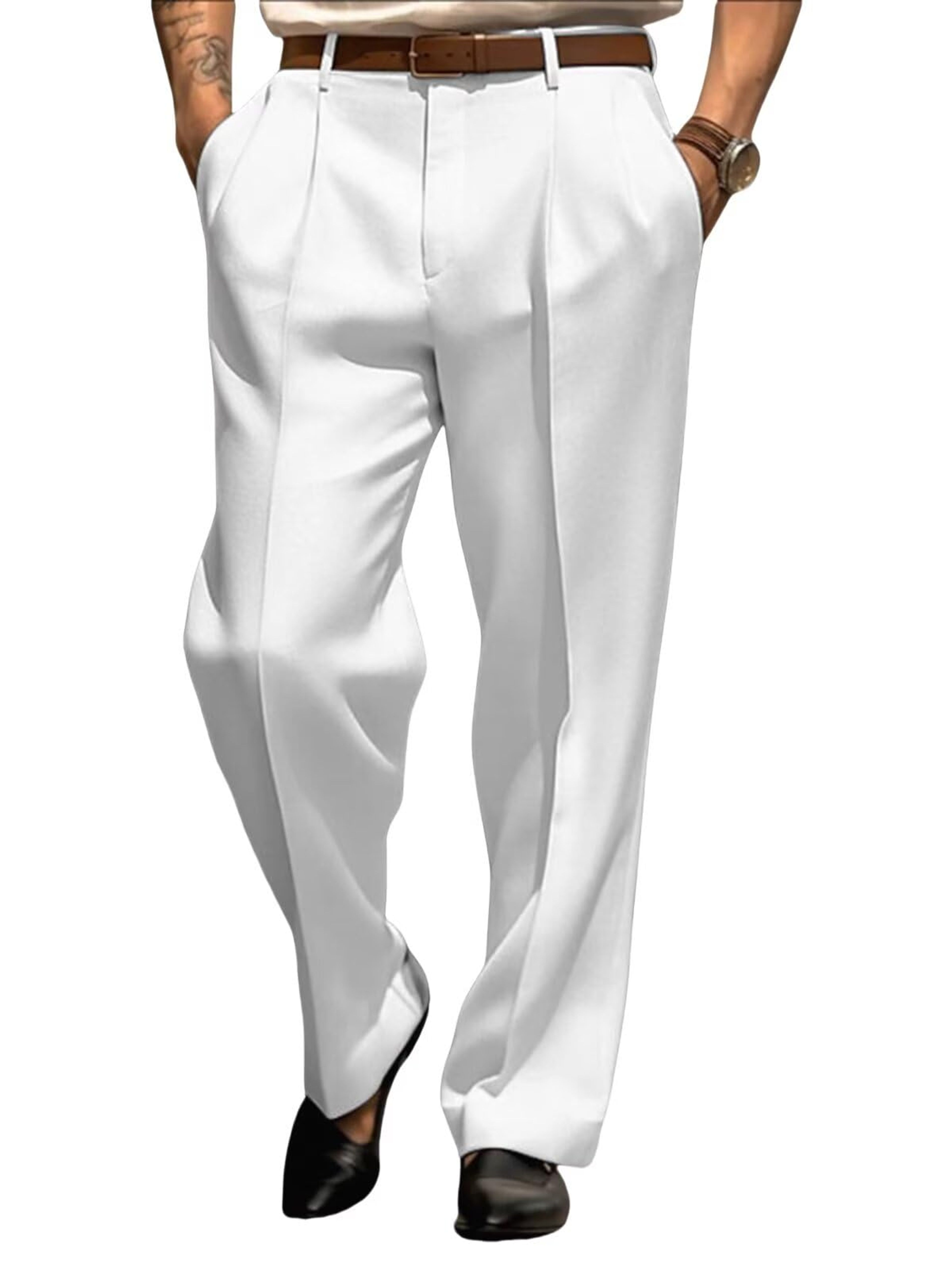 Pantalones de Vestir Hombre Plisados Blanco 34x30 Cómodos