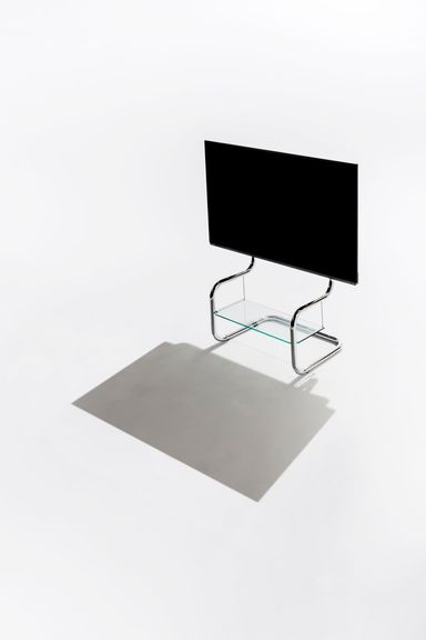 zeitgeist TV Stand Modern Minimalist w/Shelf Floor Stand Metal up to 65 inch for Corner, Living, Studio. Height Adjustable Mount, Portable. w/HDMI, Antenna, Power Cable pre-Installed. Chrome/Silver Silver / Chrome