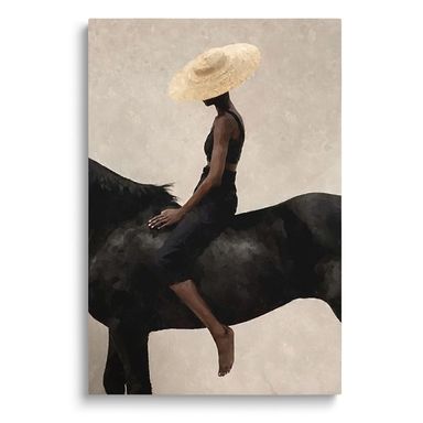 SKYSUKEY Black Woman Horse Riding Wall Art, African American Women Artwork Poster, Black Beige Farmhouse Wall Decor for Living Room Bedroom Office, Framed Large Gallery Wall Art 32"x48" Black Woman Riding Horse 48"L x 32"W