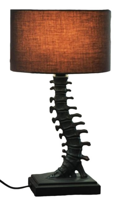 Ebros Gift Gothic Ossuary Black Vertebrae Back Bones Spine Skeleton Human Anatomy Table Lamp with Black Shade Macabre Lighting Accent Home Decor