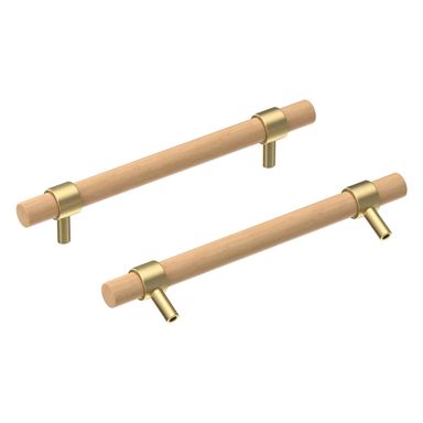 Wooden Drawer Pulls,6-Pack Beech Wood Drawer Handles 6.3in,Suitable for Kitchen, Living Room, Bedroom, Bathroom and Other Scenes,Gold