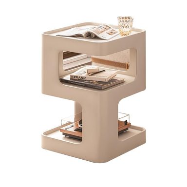Side Table, Modern Small Metal End Table, Accent Nightstand Bedside Table, 3 Tier Night Stands Bedside Table for Living Room Bedroom Outdoor Entryway (Off White)