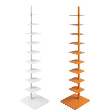 9-Tier Metal Spine Bookshelf - Vertical Tower for Booksfor Small Spaces, Multipurpose Corner Bookshelf, Tall & Narrow Ladder Bookcase, Ideal Book Display for Home or Office (Orange Color)