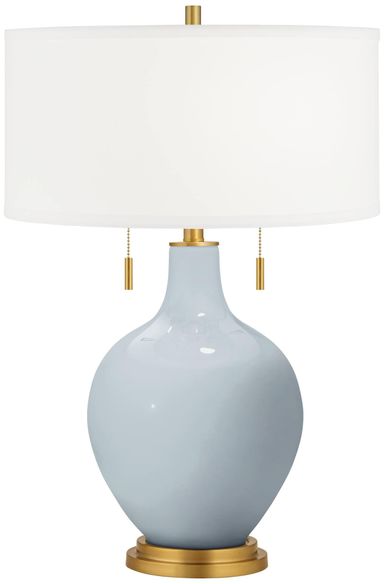 Color + Plus Toby 28" Tall Modern Glass Table Lamp Pull Chain Take Five Blue Gold Brass Finish Single Fabric White Shade Living Room Bedroom Bedside Nightstand House Office Family Reading Kitchen