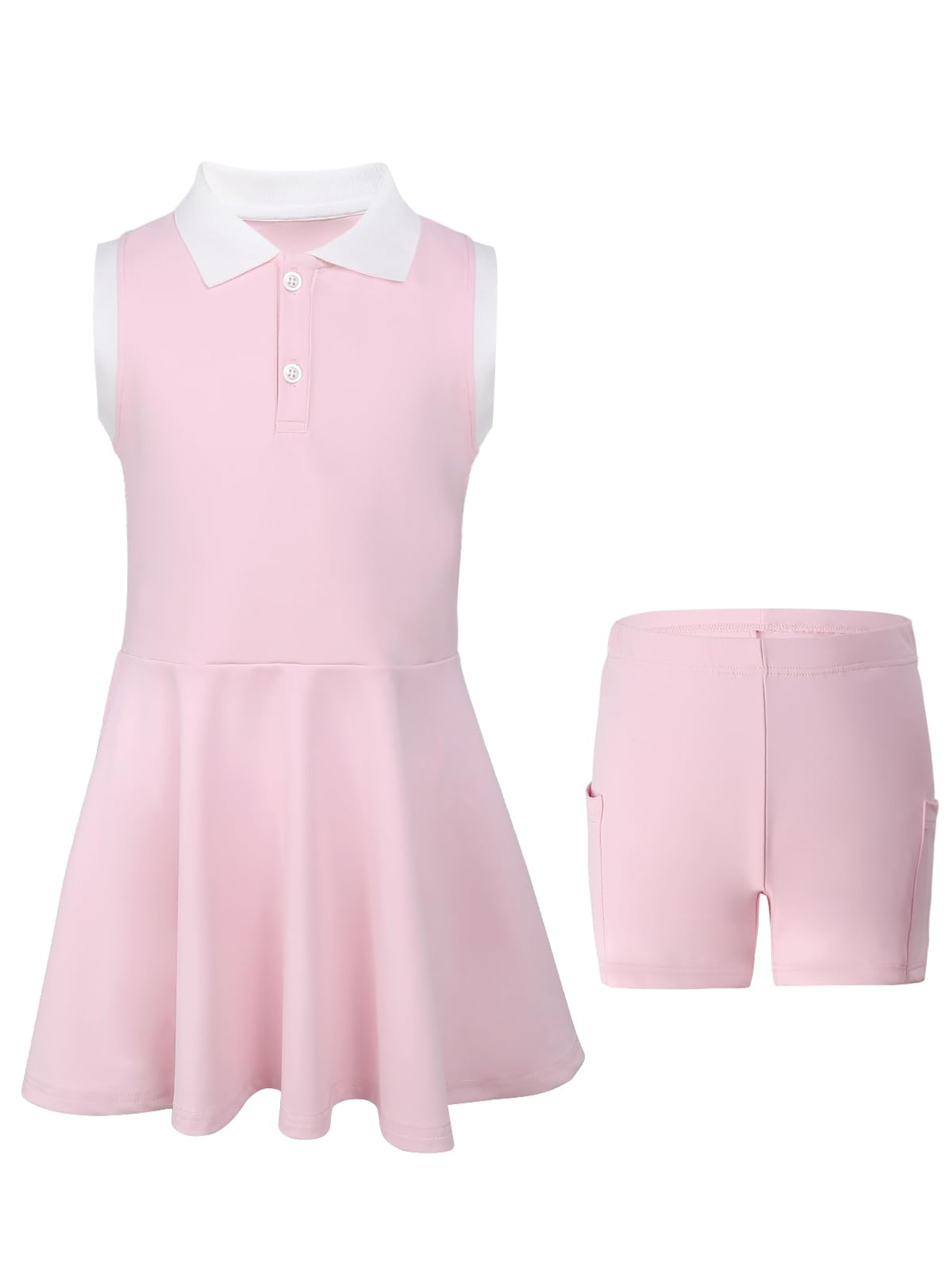 Girls Pink Tennis Golf Dress with Shorts Pockets Ages 5-15