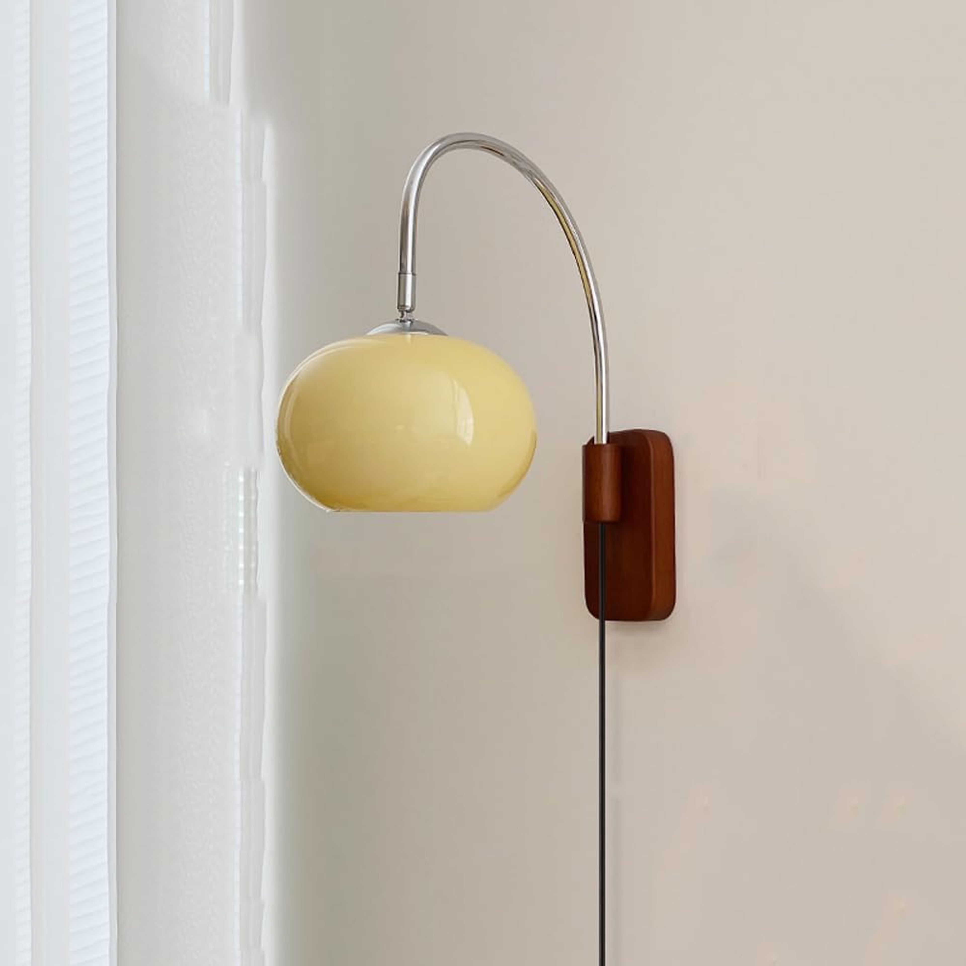 Mid-Century Modern Wall Sconce with Milk Glass & Wood - Vintage Light