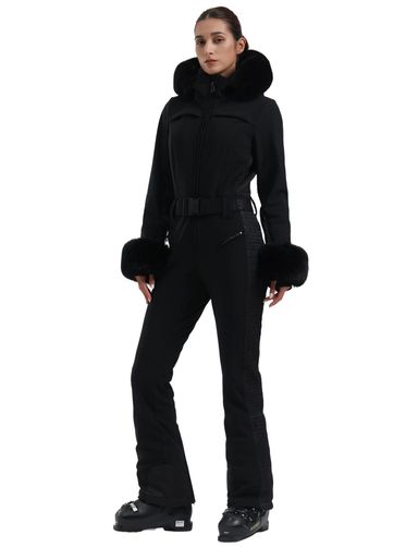 GSOU SNOW Ski Suit Womens One Piece Snowsuit Snowboard Jacket Slim Snow Jumpsuit Faux Fur Ski Outfit Waterproof Windproof Small Black