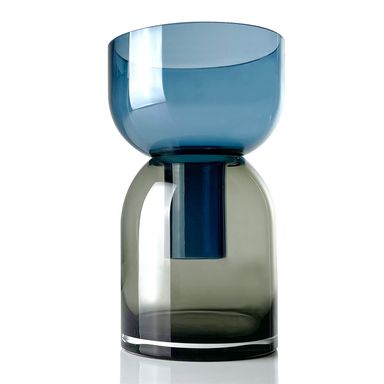 Cloudnola Large Reversible Glass Flower Vase and Bud Vase, Smoke Gray and Blue, 9.5" Height x 5.6" Dia, Home, Wedding, and Event Decor