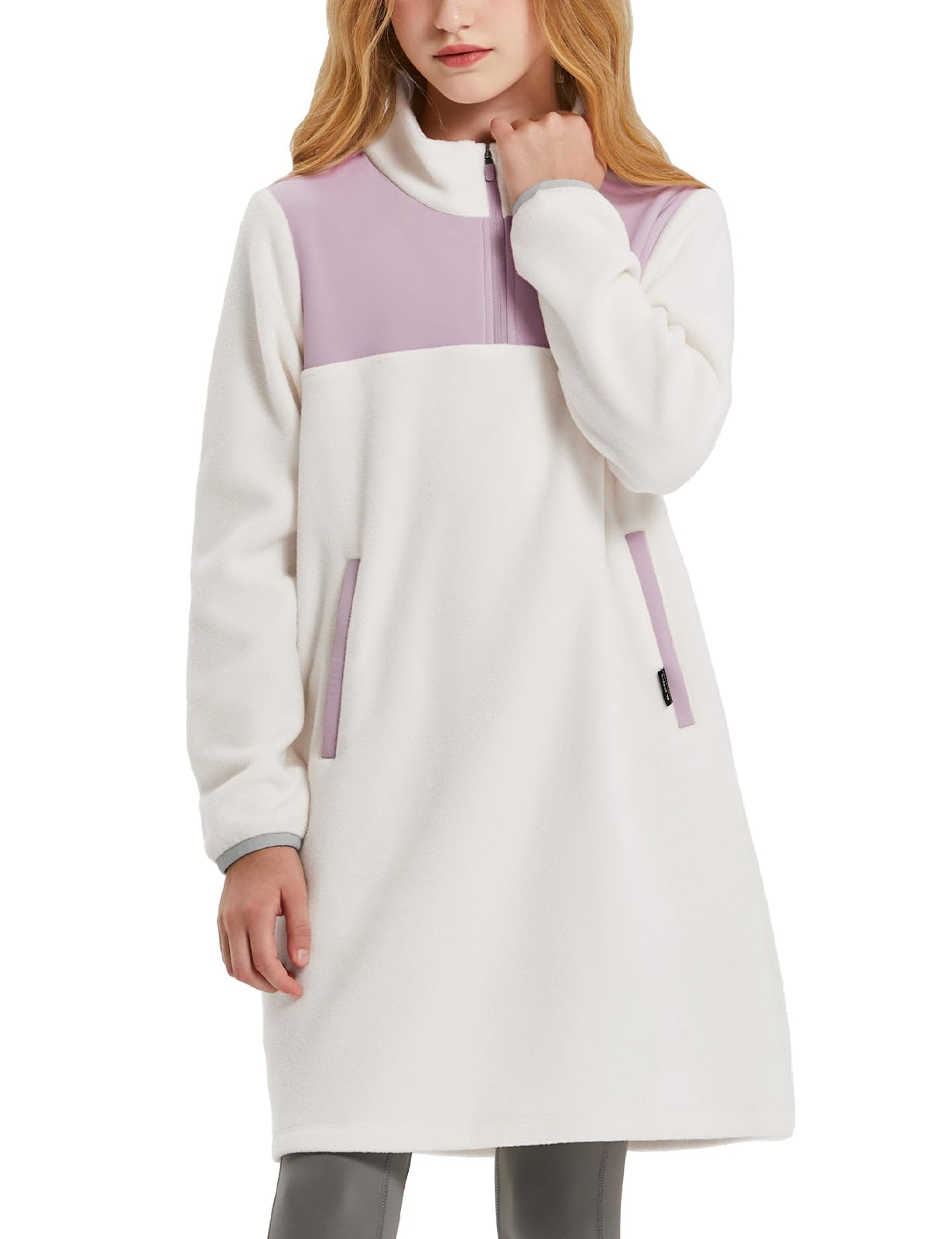Baleaf Girls Thermal Fleece Dress Quarter Zip Pullover Birch White XL