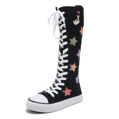 Boys and Girls High Top Children's Canvas Shoes Fashion Street Dance White Campus Shoe Outdoor Leisure Sneakers Shoes 2.5 Narrow Big Kid Black