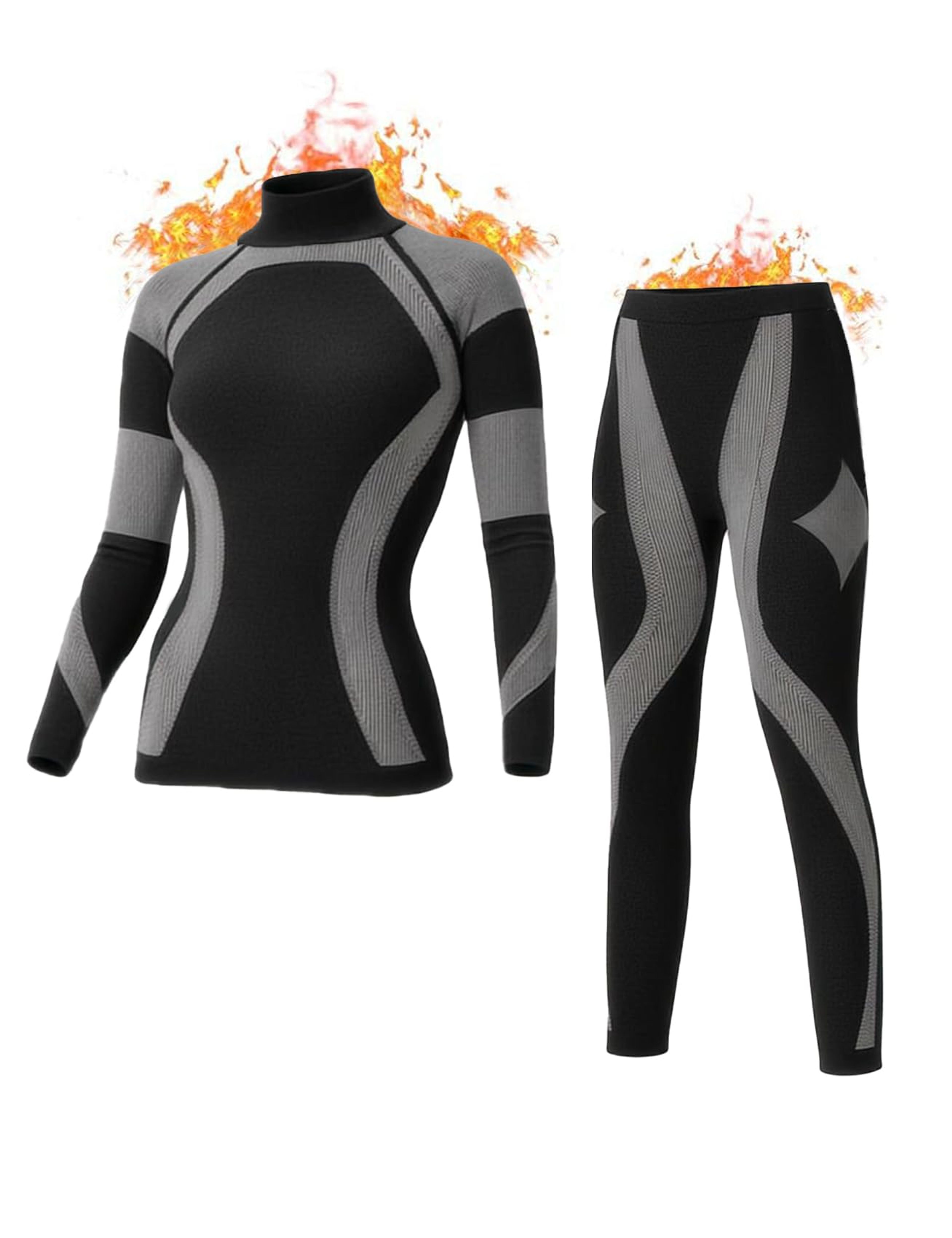 Inno Women's Seamless Thermal Underwear Set Black Small