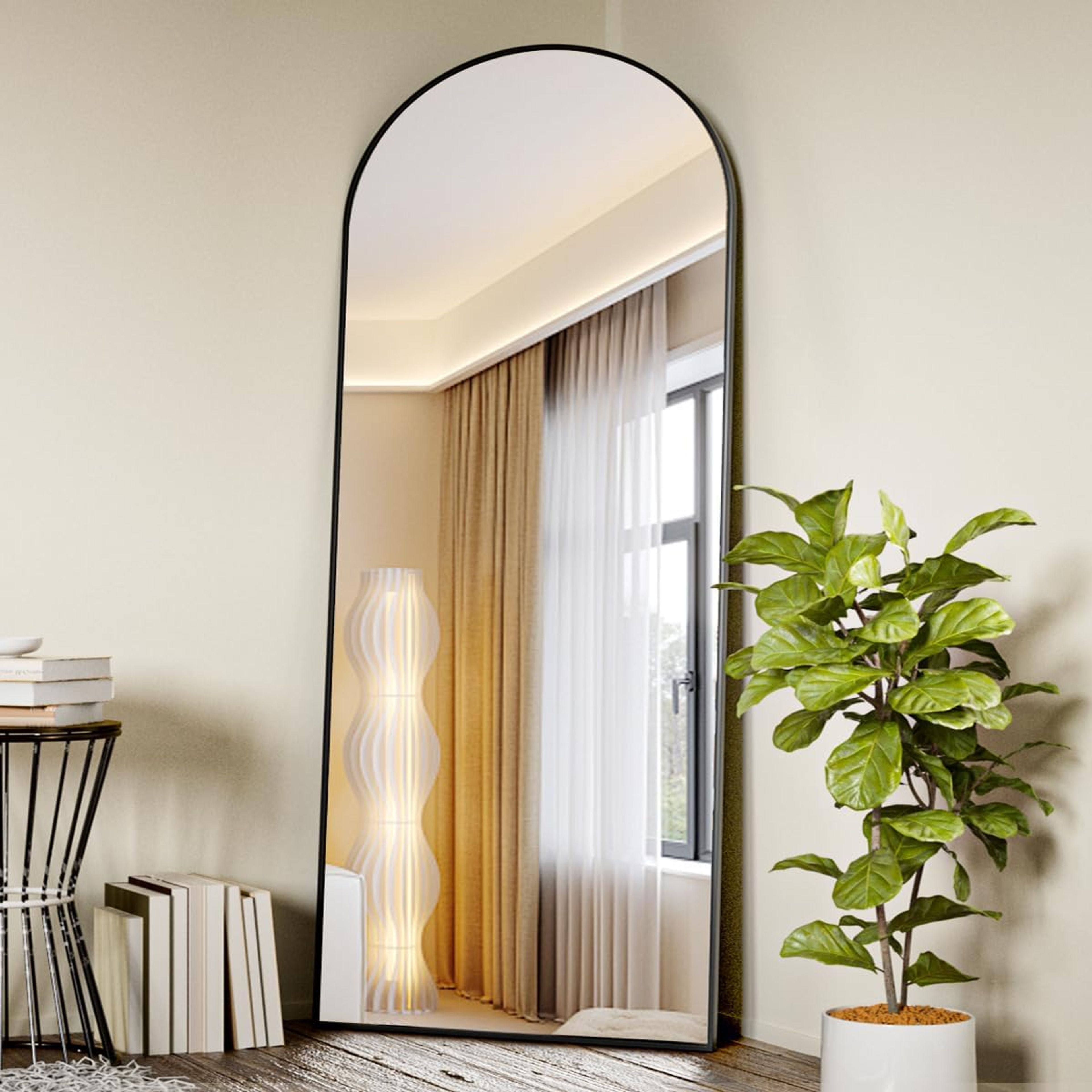 Koonmi 65x24 Arched Black Full Length Floor Mirror - Standing/Hanging