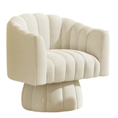 Accent Chair Mid Century 360 Degree Swivel Chair,Modern Lounge Sofa Round Barrel Chair with Wide Upholstered,Fluffy Velvet Fabric Chairs for Home Sofa Living Room/Bedroom/Waiting Room (Beige) Beige-velvet
