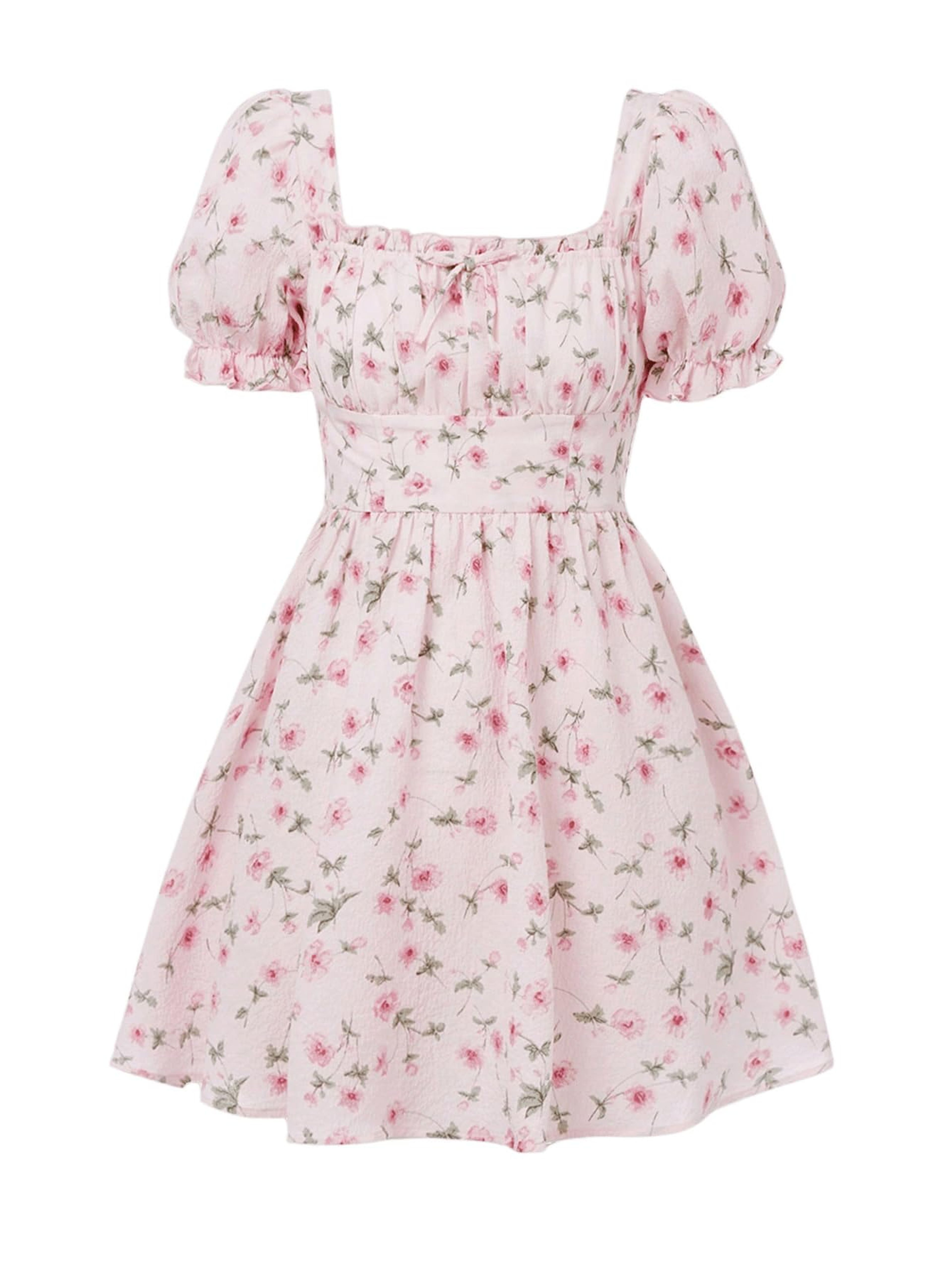 Girls' Floral Puff Sleeve Boho Ruched Flared Dress Size 9 Multicolor