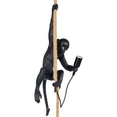 Vintage Resin Hemp Rope Monkey Pendant Light, Adjustable Height Monkey Chandelier E26 Lamp Holder Industrial Retro Pendant Lamp Fixture, for Dining Living Room Bar Cafe (Black)