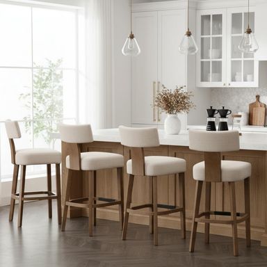 30” Bar Stools Set of 4 Counter Height Bar Stools Modern Kitchen Barstools with Back and Solid Wood Legs, Farmhouse Upholstered Island Chairs Countertop Bar Chairs, Beige Seat 30 inch, 4 Bar Stool Beige, Linen