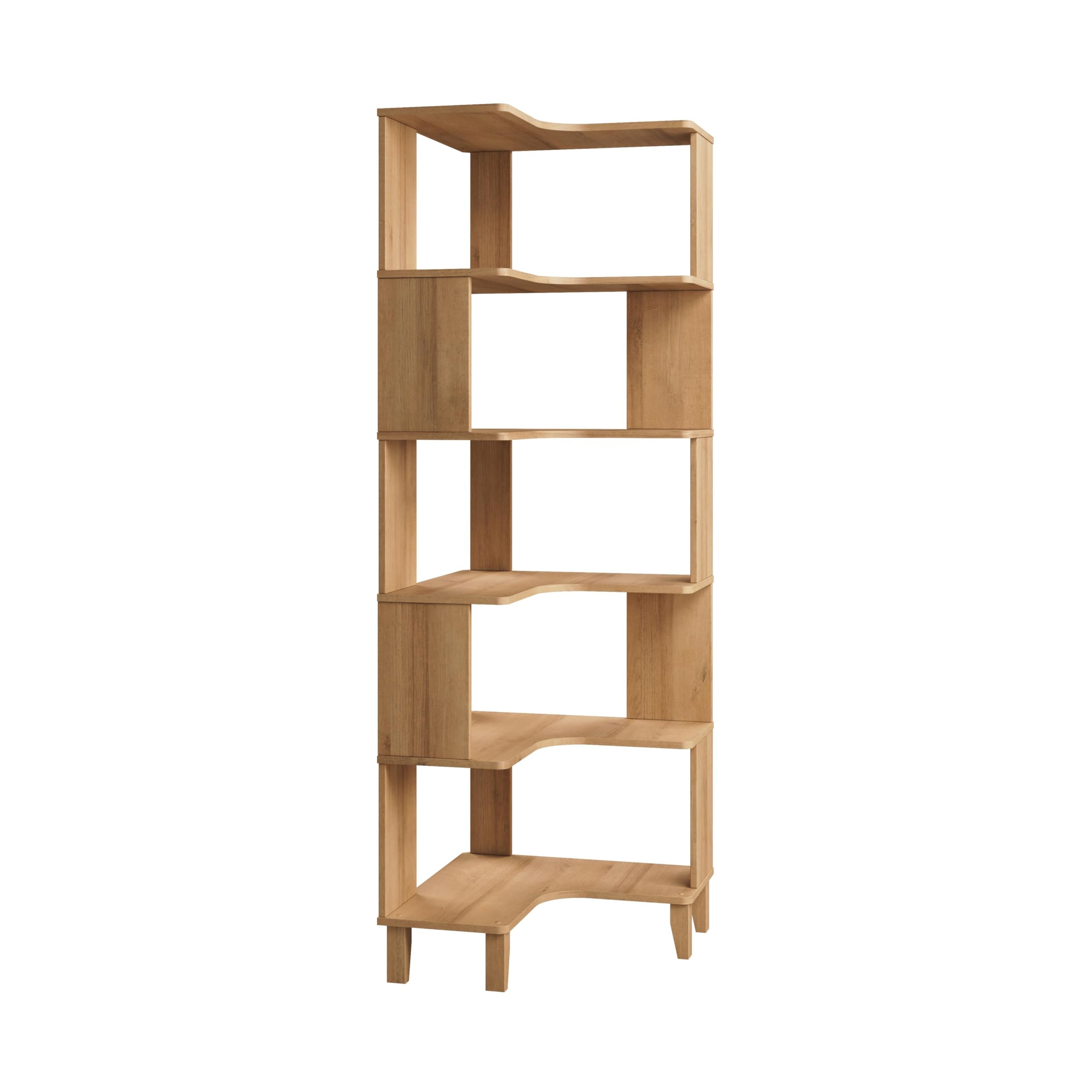 Prepac Nordik 6-Tier Oak Corner Bookcase 71.5" Tall