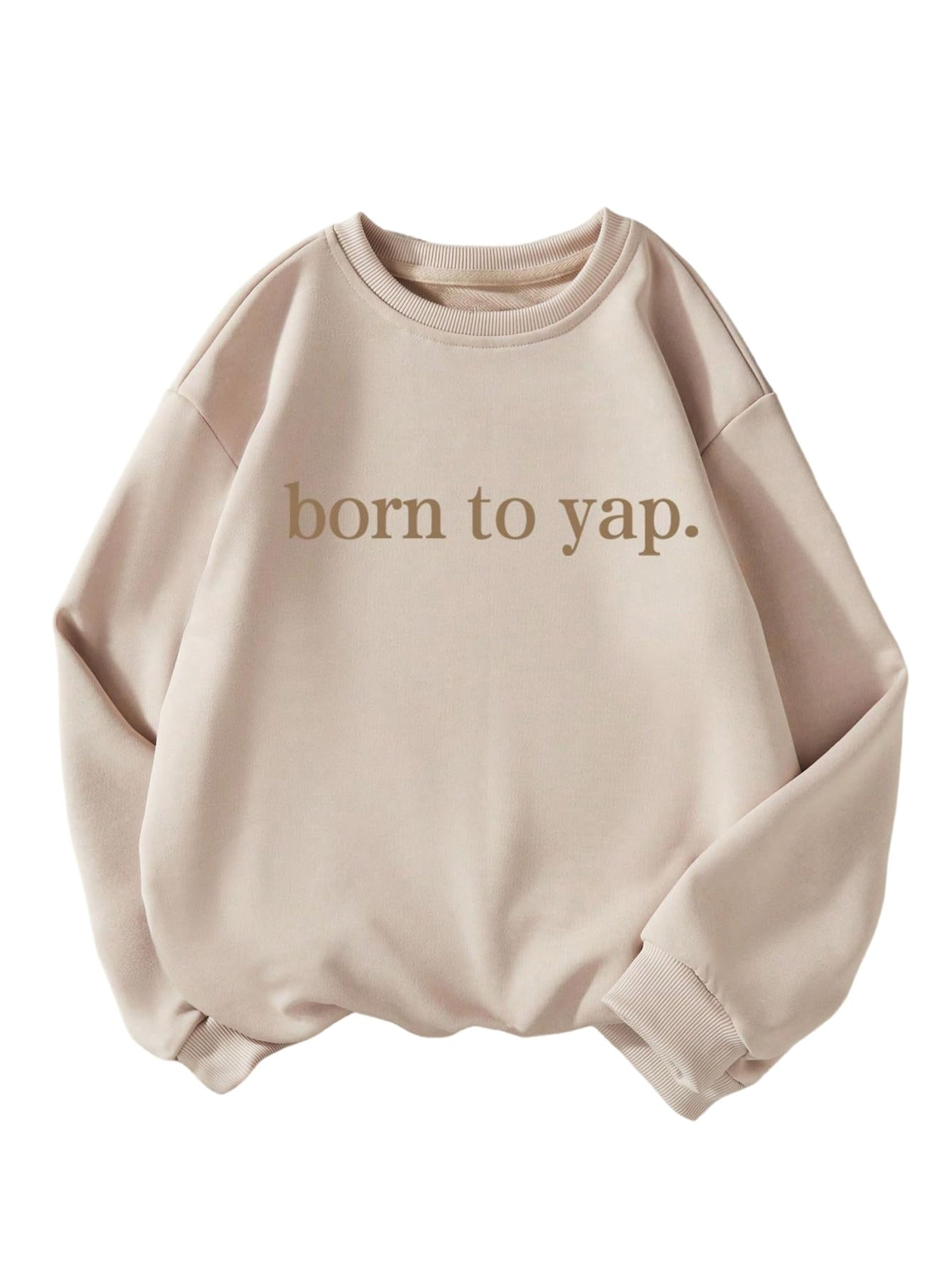 Girls Khaki Letter Print Sweatshirt Drop Shoulder Pullover 12Y