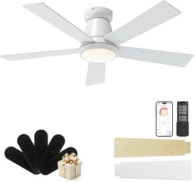 CubiCubi Ceiling Fans with Lights - 42" Low Profile Ceiling Fan with Light and Remote/APP, 3000-6500K Dimmable, 5CCT, Quiet, Flush Mount, Modern Ceiling Fans for Indoor Bedroom Living Room, White - Amazon.com