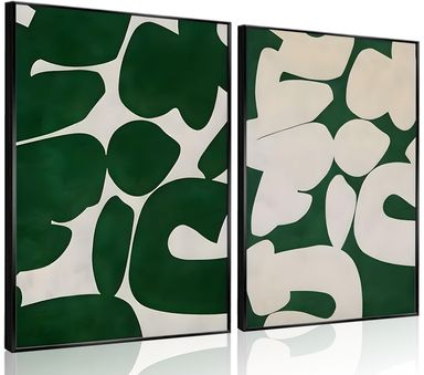2Pcs Abstract Dark Green and White Wall Art Minimalist Green Wabi Sabi Canvas Prints Pictures Nordic Simple Posters Painting Modern Home Wall Decor for Living Room Bedroom Bathroom 16x24in Unframed Green Poster 24L" x 16W"