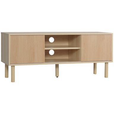 HOMCOM TV Stand with Storage, up to 50", Modern TV Table with Storage Shelves, Sliding Doors and Cable Holes for Living Room, Bedroom, Natural