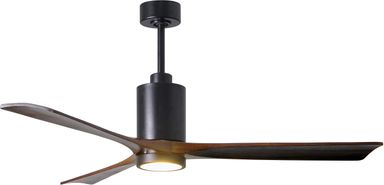 Matthews PA3-BK-WA-60 Patricia Indoor/Outdoor Damp Rated 60" Ceiling Fan with LED Light and Remote & Wall Control, 3 Walnut Solid Wood Blades, Matte Black Matte Black Walnut Tone Blades