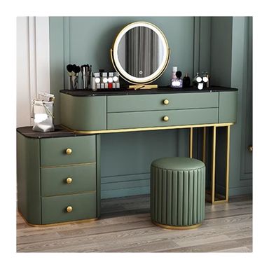 Vanity Desk, Makeup Vanity Set Dark Green Large Makeup Vanity with Mirror and Stool Vanity Desk Makeup Table with Drawers Nightstand Bedroom Furniture Makeup Dressing Table Set ( Color : Green , Size L120cm Green